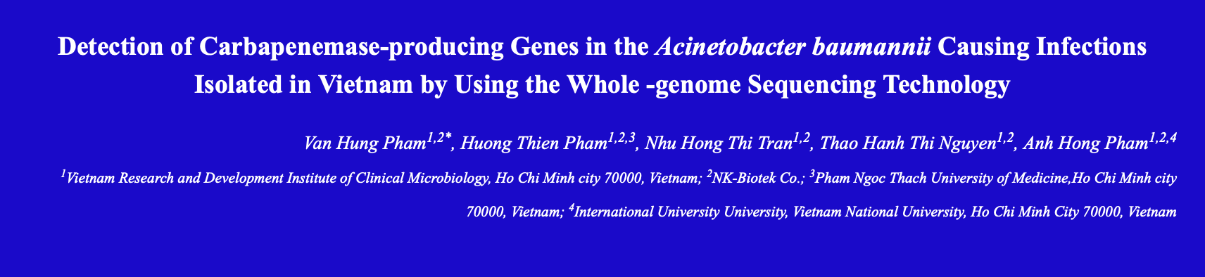 Detection of Carbapenemase-producing Genes in the Acinetobacter baumannii Causing Infections Isolated in Vietnam by Using the Whole-genome Sequencing Technology